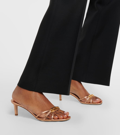 Tom Ford Monogram Metallic Leather Mules In Pink
