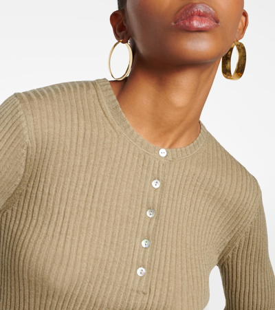 Shop Vince Cashmere And Silk Henley Shirt In Green