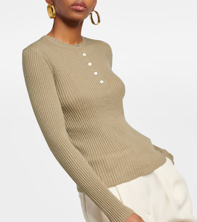 Shop Vince Cashmere And Silk Henley Shirt In Green
