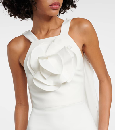 Shop Roland Mouret Caped Floral-appliqué Gown In White