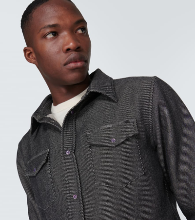 God's True Cashmere Gods True Cashmere Men's Amethyst Unisex Flap-pocket Regular-fit Cashmere Denim-blend Shirt In Blue