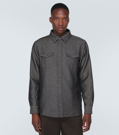 God's True Cashmere Gods True Cashmere Men's Amethyst Unisex Flap-pocket Regular-fit Cashmere Denim-blend Shirt In Blue