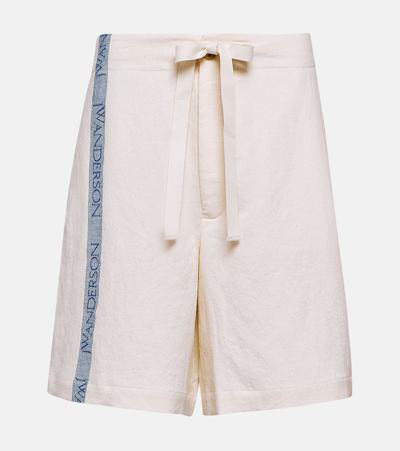 Shop Jw Anderson High-rise Cotton And Linen Shorts In Neutrals