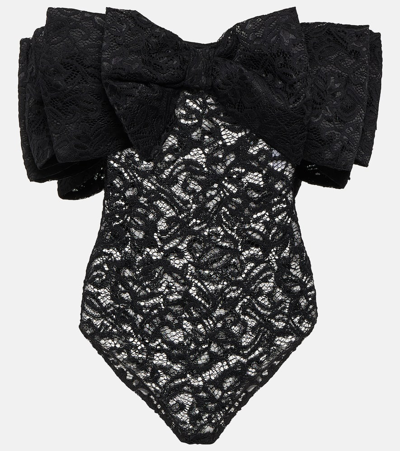 Shop Rotate Birger Christensen Bow-detail Lace Bodysuit In Black