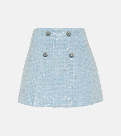 Shop Self-portrait Sequined Bouclé Miniskirt In Blue