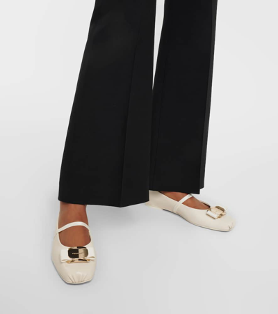 Shop Ferragamo Zina Leather Ballet Flats In White