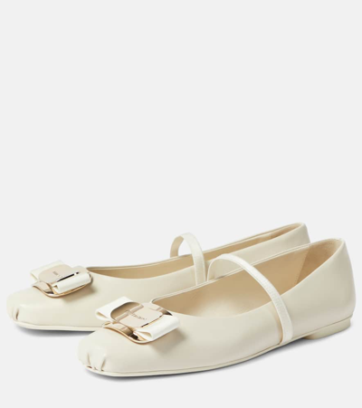 Shop Ferragamo Zina Leather Ballet Flats In White