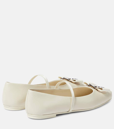 Shop Ferragamo Zina Leather Ballet Flats In White