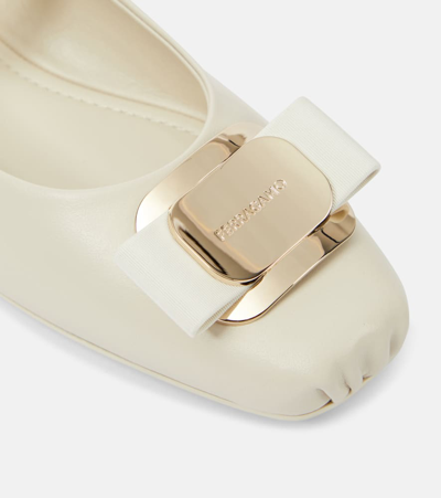 Shop Ferragamo Zina Leather Ballet Flats In White