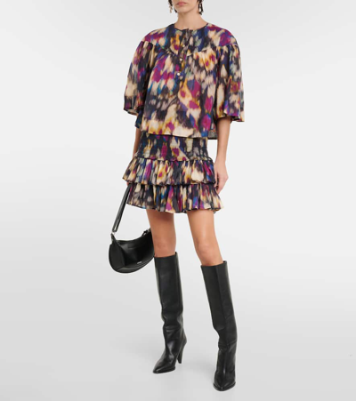 Shop Marant Etoile Naomi Printed Cotton Miniskirt In Black