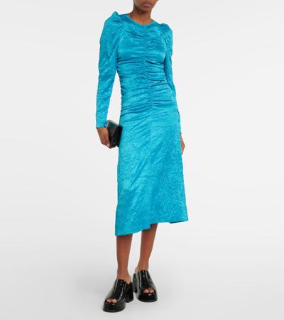 Shop Ganni Satin Midi Dress In Blue
