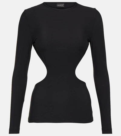 Shop Balenciaga Cutout Jersey Top In Black