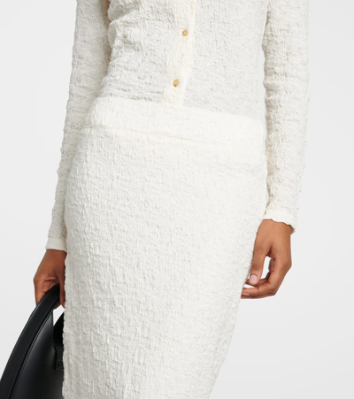 Shop Vince Smocked Cotton-blend Midi Skirt In White