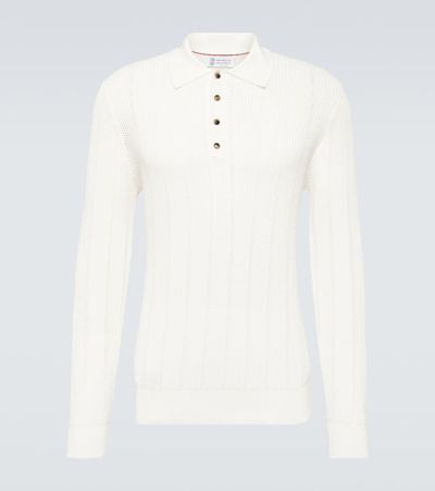 Shop Brunello Cucinelli Cotton Polo Sweater In White
