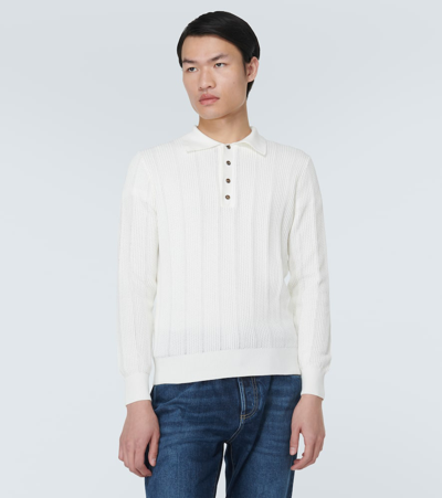 Brunello Cucinelli Long-sleeve Cotton Polo Shirt In White