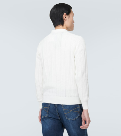 Brunello Cucinelli Long-sleeve Cotton Polo Shirt In White