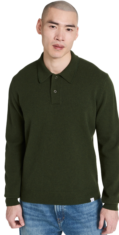 Shop Norse Projects Roald Wool Cotton Rib Sweater Army Green