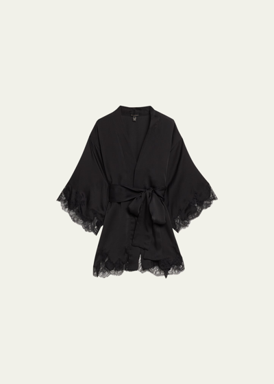 Shop Kiki De Montparnasse Giselle Lace-trim Silk Mini Robe In Black