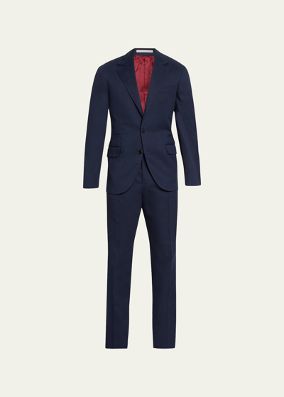 Shop Brunello Cucinelli Men's Solid Cotton-cashmere Stretch Suit In C034 Navy