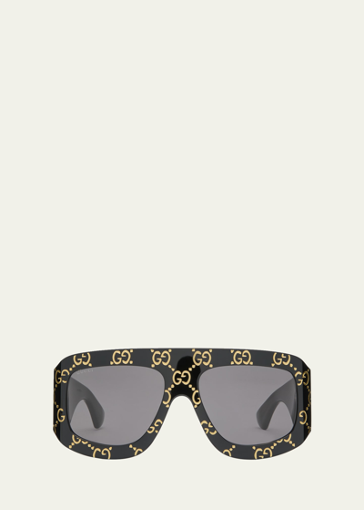 Shop Gucci Gg Acetate Shield Sunglasses In Black