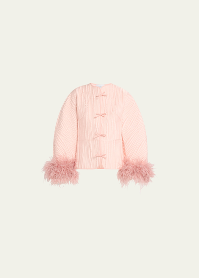 Shop Sleeper Hebao Quilted Tie-front Feather-cuff Jacket In Pink