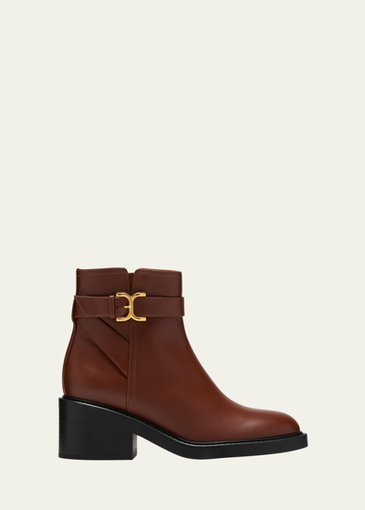 Shop Chloé Marcie Leather Buckle Ankle Booties In Tan