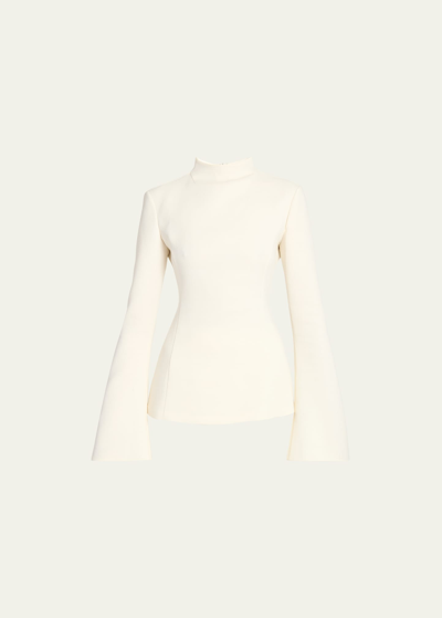 Shop Gabriela Hearst Delwyn Flare-sleeve Slim Mock-neck Wool Top In Ivory