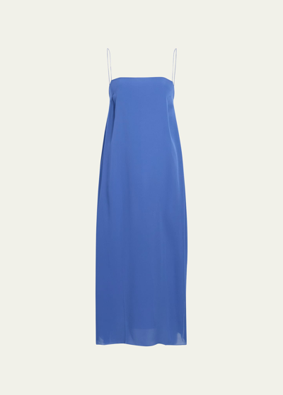 Shop Khaite Sicily Slit-hem Sleeveless Silk Midi Dress In Blue Iris