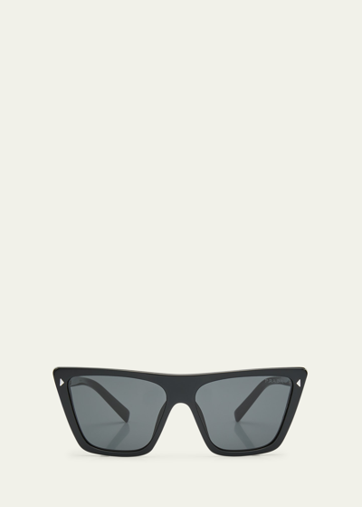 Shop Prada Polarized Logo Acetate Butterfly Sunglasses In Dark Brown