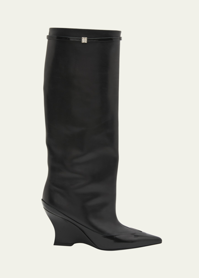 Shop Givenchy Raven Leather Wedge Tall Boots In Black