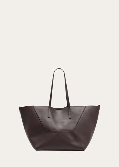 Shop Brunello Cucinelli Geometric Monili Leather Tote Bag In Dark Brown