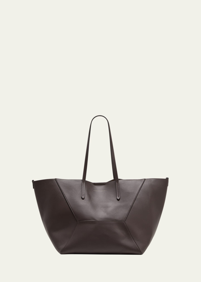 Brunello Cucinelli Geometric Monili Leather Tote Bag In Dark Brown