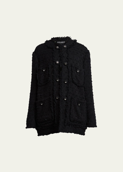 Shop Dolce & Gabbana Logo-buttoned Tweed Jacket In Black