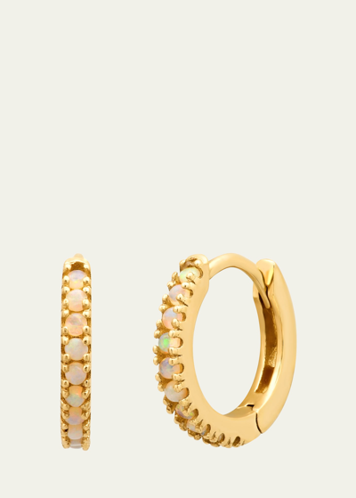 Shop Andrea Fohrman 14k Yellow Gold Pave Small Huggie Earrings In Australian Opal