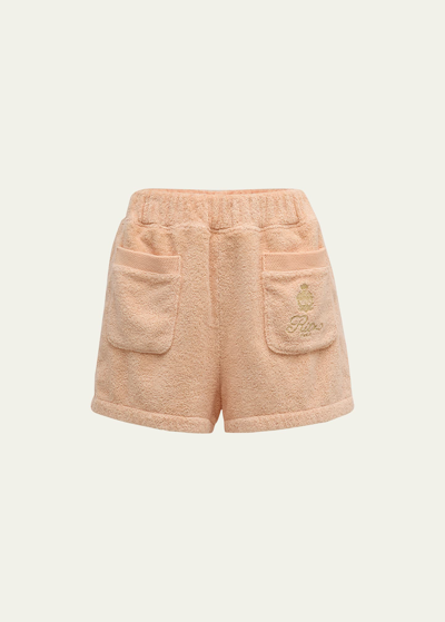 Shop Frame X Ritz Paris Embroidered Cotton-terry Shorts In Ritz Pink