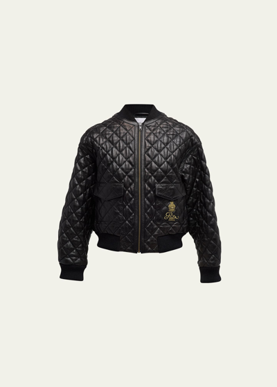 Shop Frame X Ritz Paris Quilted Leather Bomber Jacket In Black