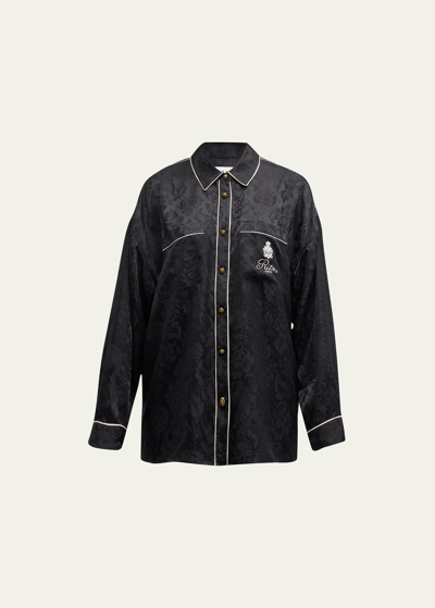 Shop Frame X Ritz Paris Floral Silk Button-front Shirt In Black Multi