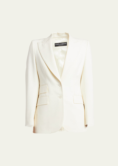 Shop Dolce & Gabbana Peak Lapel Stretch Blazer In Nat White