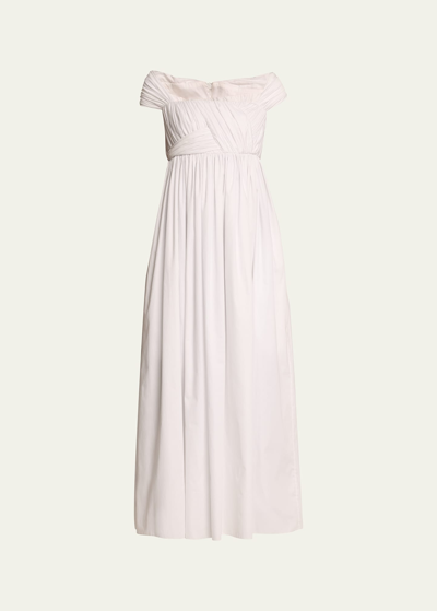 Shop Adam Lippes Josephine Poplin Gathered Maxi Dress In White