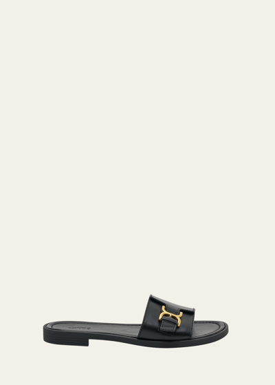 Shop Chloé Marcie Leather Buckle Flat Sandals In Black