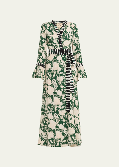 Shop Figue Calliope Mixed-print Belted Maxi Wrap Dress In Graphic Tigerlily