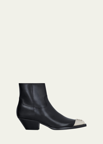 Shop Givenchy Calfskin 4g Metal-toe Western Booties In Black