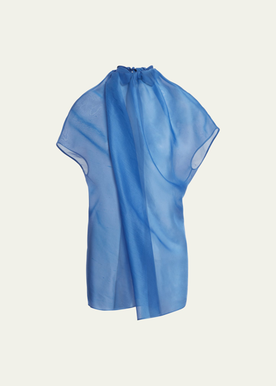 Shop Khaite Kass Draped Silk Top In Blue Iris