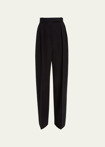 Shop Khaite Cessie Mid-rise Double-pleated Straight-leg Crepe Pants In Black