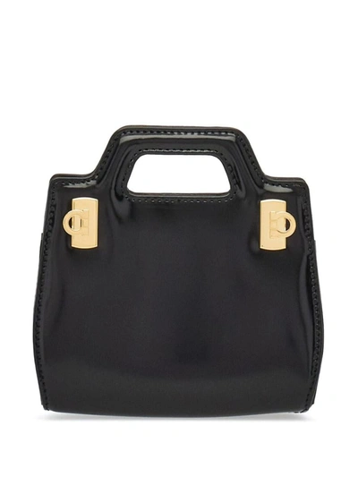 Shop Ferragamo Wanda Micro Leather Crossbody Bag In Black