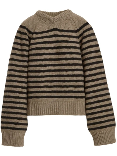 Shop Khaite Nalani Striped Cashmere Jumper In Dove Grey