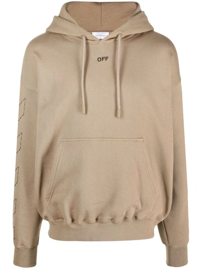 Shop Off-white Logo Cotton Hoodie In Beige