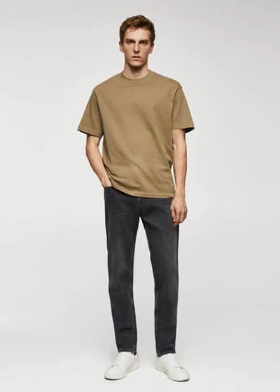 Shop Mango Man Basic 100% Cotton Relaxed-fit T-shirt Medium Brown