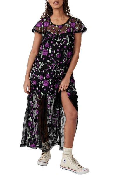 Shop Free People Sky Bright Floral Embroidered Midi Dress In Purple