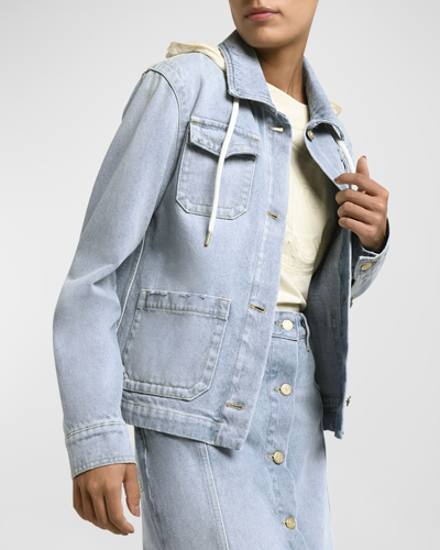 Shop Moncler Melissa Hooded Denim Jacket In Medium Blue